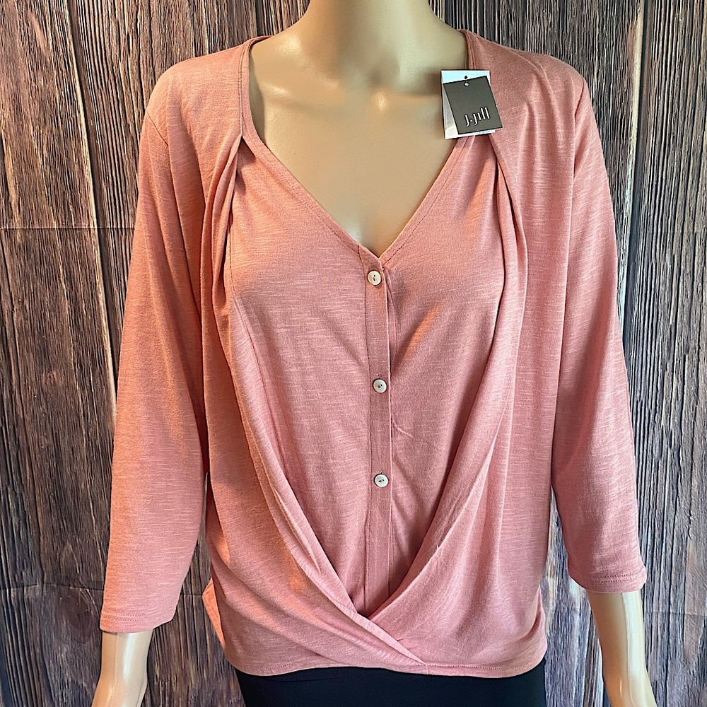 J. Jill Dusty Rose Button-Front Draped Blouse